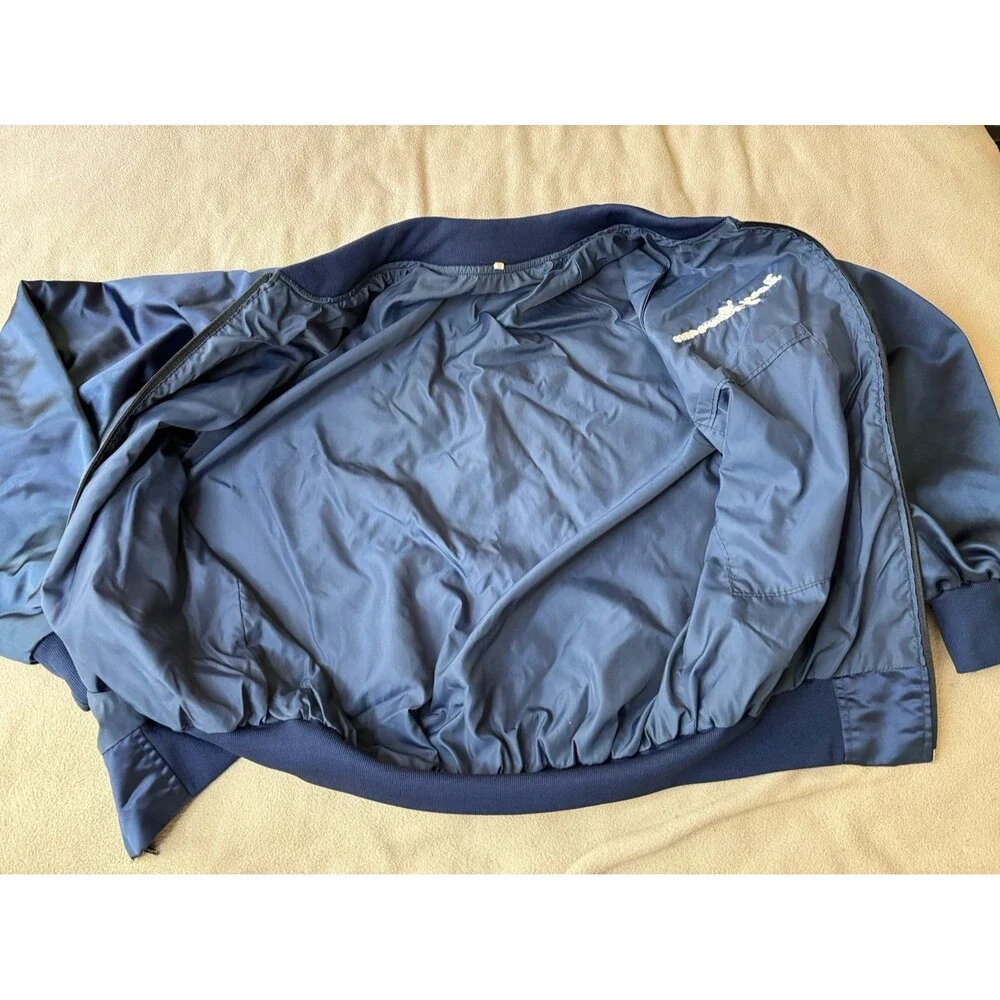 Vintage 1988 Seoul Korea Olympics Full Zip Blue Satin Bomber Jacket Size XL
